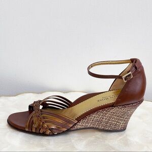 Taryn Rose Italy Brown Leather Gold Strappy Wedge